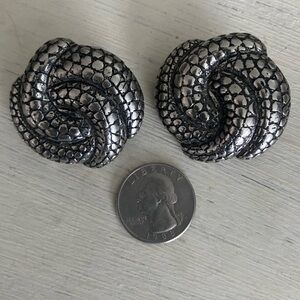 Silvertone Statement Snakeskin Look Rock n Roll Post Earrings Large Lightweight